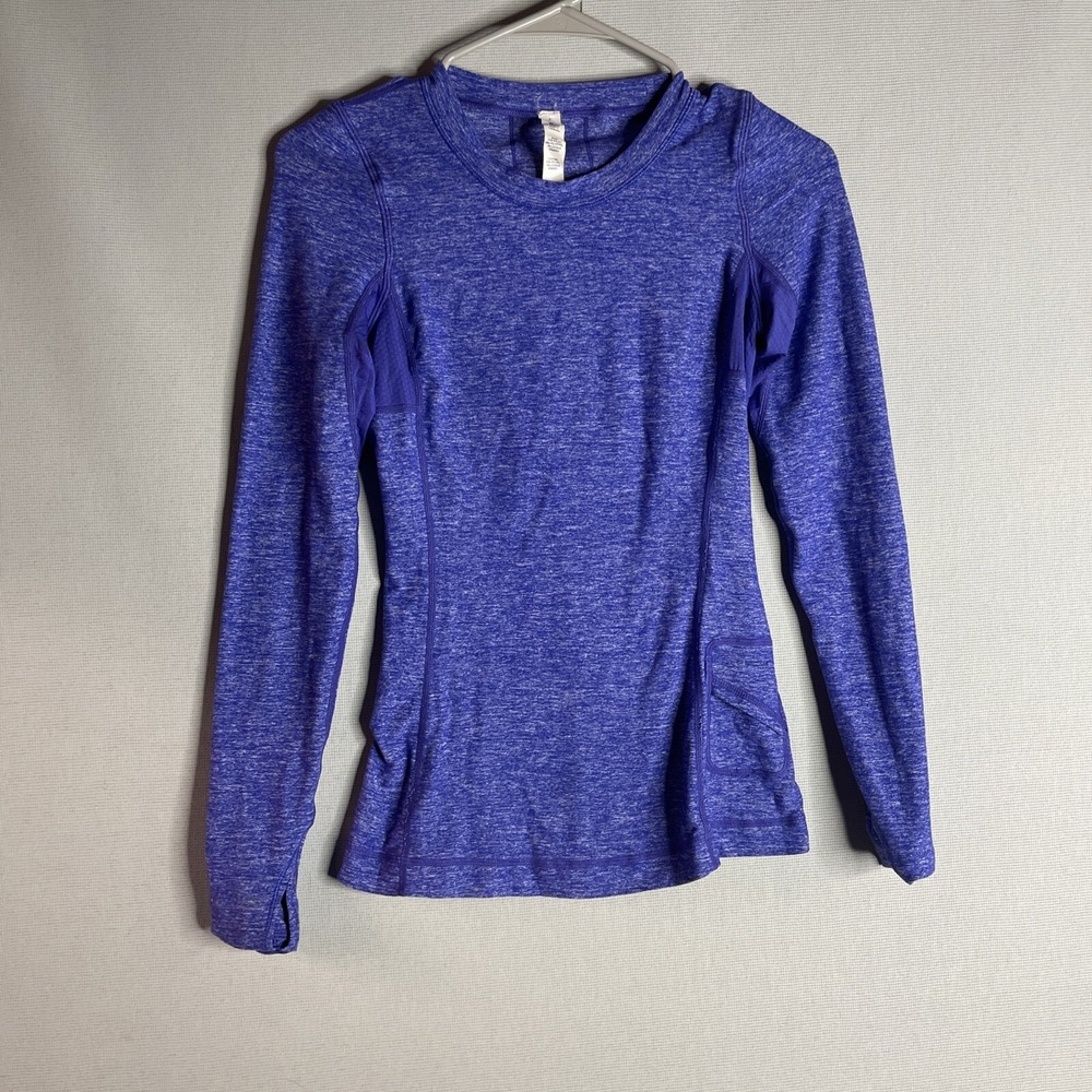 Lululemon Long Sleeve Cotton Blend Top Blue w/ Ruffle Panel on Back Size 2